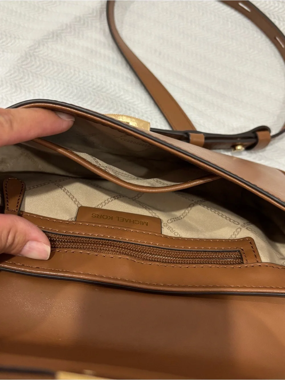 Michael Kors Tan Woven Leather Crossbody with Gold Hardware